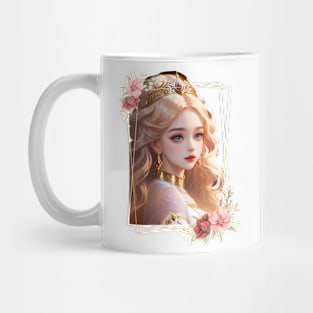 a girl with long blonde hair and a crown Mug